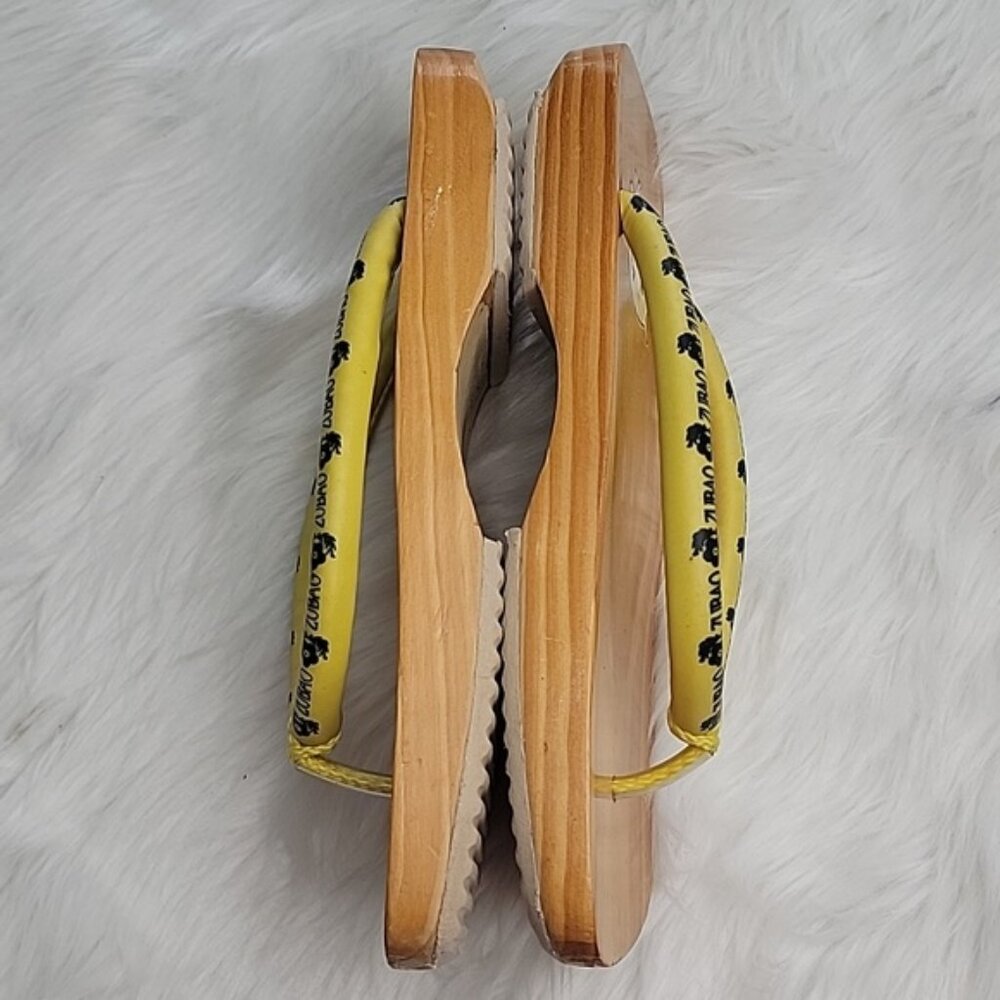 ZUBAO Geisha Japanese Style Wood Open Toe Slip On Yellow Thong Flip Flop Sandals - Picture 7 of 16